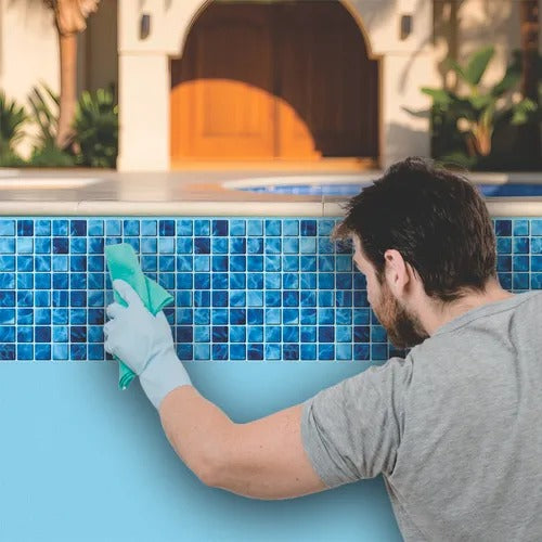Kit 15 Adesivos Piscina Azulejo Fundo D'agua Azul 100x30cm