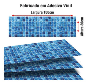 Kit 15 Adesivos Piscina Azulejo Fundo D'agua Azul 100x30cm